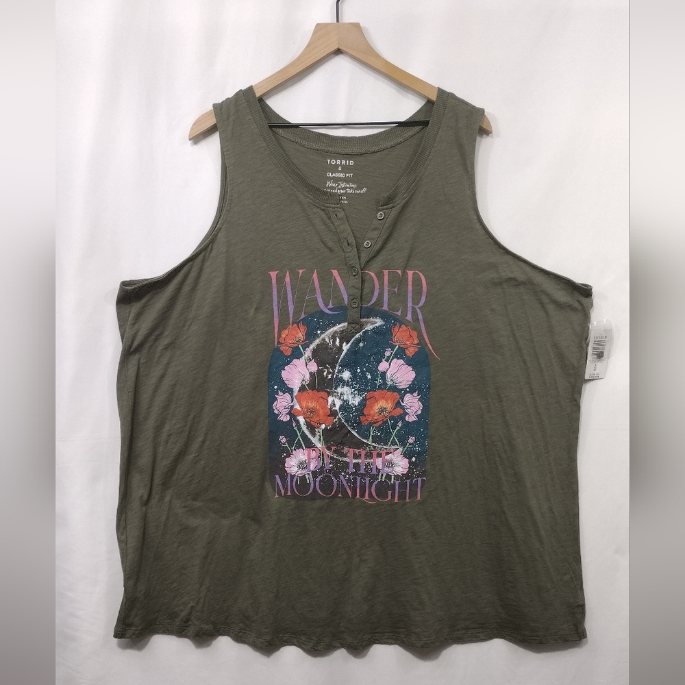 NWT Torrid Graphic Wonder Tank Top Women's 5X Green Boho Retro 90s Y2K Coastal